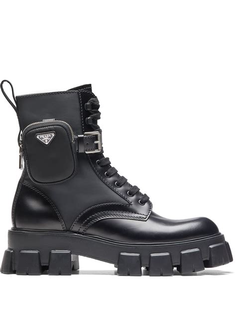 prada knee high boots flowers|prada ankle pouch combat boots.